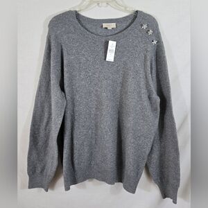 NWT Loft Gray Sweater with Embellished Crystal Shoulder Size XL